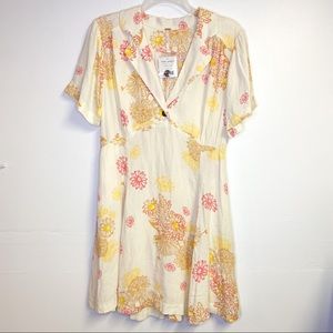 Free People Cream Comb Floral Short Sleeve Dress